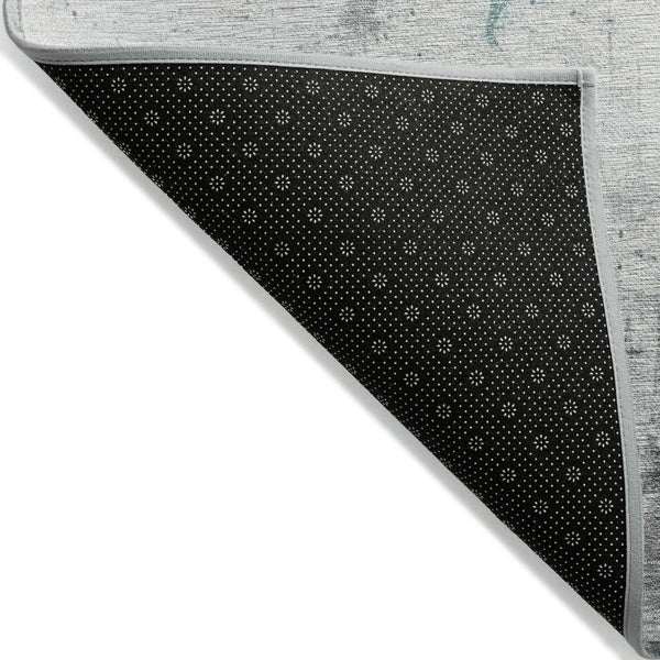 HomeRoots 5' Teal Blue and Gray Abstract Area Rug - Modern, Washable Indoor-Outdoor Design for Versatile Spaces 5' X 8' 617741
