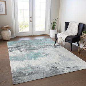 HomeRoots 5' Teal Blue and Gray Abstract Area Rug - Modern, Washable Indoor-Outdoor Design for Versatile Spaces 5' X 8' 617741