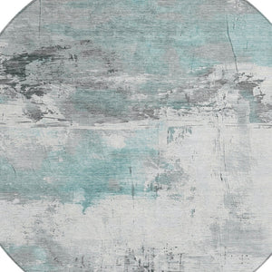 HomeRoots 5' Teal Blue and Gray Abstract Area Rug - Modern, Washable Indoor-Outdoor Design for Versatile Spaces 8' Round 617742