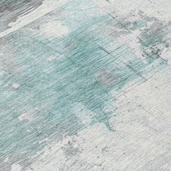 HomeRoots 5' Teal Blue and Gray Abstract Area Rug - Modern, Washable Indoor-Outdoor Design for Versatile Spaces 8' Round 617742