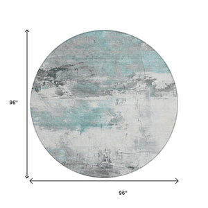 HomeRoots 5' Teal Blue and Gray Abstract Area Rug - Modern, Washable Indoor-Outdoor Design for Versatile Spaces 8' Round 617742