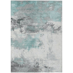 HomeRoots 5' Teal Blue and Gray Abstract Area Rug - Modern, Washable Indoor-Outdoor Design for Versatile Spaces 10' X 14' 617745
