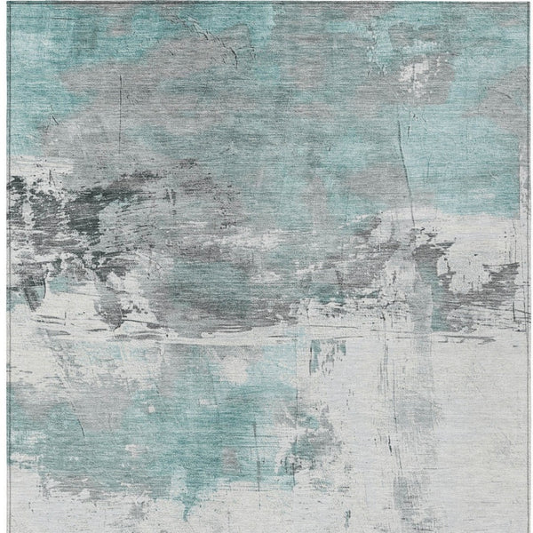 HomeRoots 5' Teal Blue and Gray Abstract Area Rug - Modern, Washable Indoor-Outdoor Design for Versatile Spaces 10' X 14' 617745