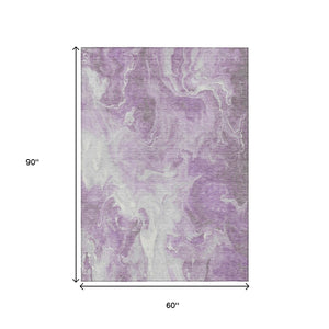 HomeRoots 5' Modern Lavender and Ivory Abstract Area Rug - Washable, Durable for Indoor and Outdoor Spaces 5' X 8' 617783