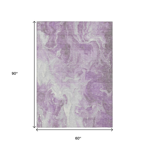 HomeRoots 5' Modern Lavender and Ivory Abstract Area Rug - Washable, Durable for Indoor and Outdoor Spaces 5' X 8' 617783