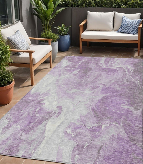 HomeRoots 5' Modern Lavender and Ivory Abstract Area Rug - Washable, Durable for Indoor and Outdoor Spaces 5' X 8' 617783