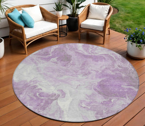 HomeRoots 5' Modern Lavender and Ivory Abstract Area Rug - Washable, Durable for Indoor and Outdoor Spaces 8' Round 617784