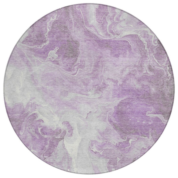 HomeRoots 5' Modern Lavender and Ivory Abstract Area Rug - Washable, Durable for Indoor and Outdoor Spaces 8' Round 617784