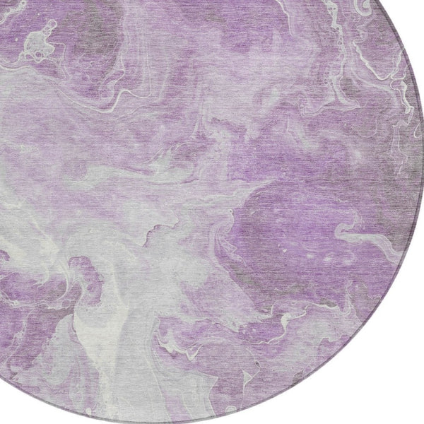 HomeRoots 5' Modern Lavender and Ivory Abstract Area Rug - Washable, Durable for Indoor and Outdoor Spaces 8' Round 617784