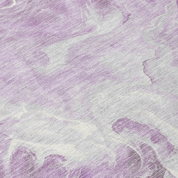 HomeRoots 5' Modern Lavender and Ivory Abstract Area Rug - Washable, Durable for Indoor and Outdoor Spaces 8' Round 617784