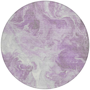 HomeRoots 5' Modern Lavender and Ivory Abstract Area Rug - Washable, Durable for Indoor and Outdoor Spaces 8' Round 617784