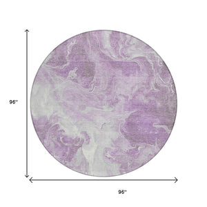 HomeRoots 5' Modern Lavender and Ivory Abstract Area Rug - Washable, Durable for Indoor and Outdoor Spaces 8' Round 617784