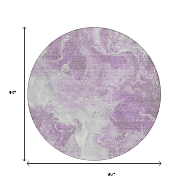 HomeRoots 5' Modern Lavender and Ivory Abstract Area Rug - Washable, Durable for Indoor and Outdoor Spaces 8' Round 617784