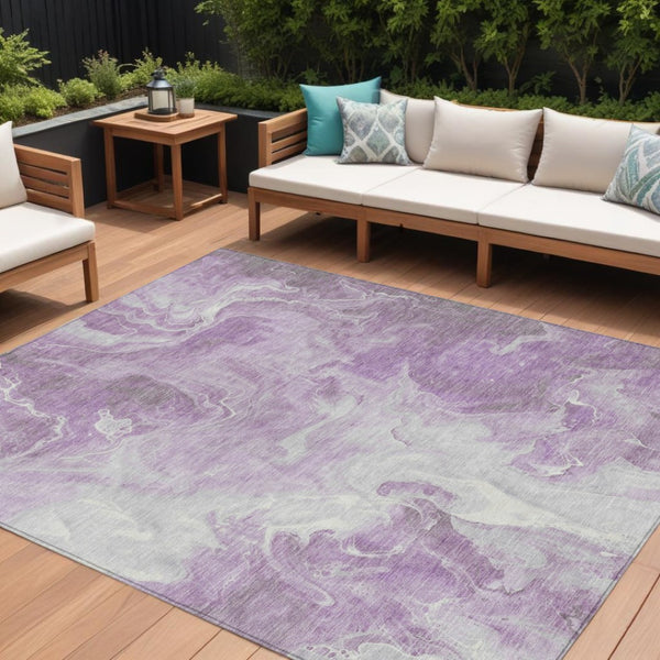 HomeRoots 5' Modern Lavender and Ivory Abstract Area Rug - Washable, Durable for Indoor and Outdoor Spaces 9' X 12' 617786