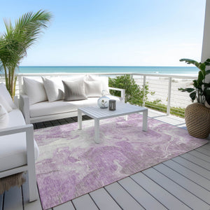 HomeRoots 5' Modern Lavender and Ivory Abstract Area Rug - Washable, Durable for Indoor and Outdoor Spaces 9' X 12' 617786