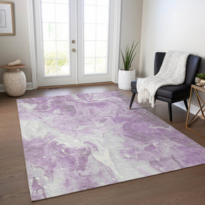 HomeRoots 5' Modern Lavender and Ivory Abstract Area Rug - Washable, Durable for Indoor and Outdoor Spaces 10' X 14' 617787