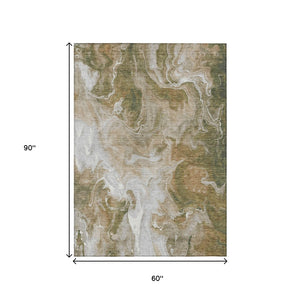 HomeRoots 5' Modern Brown and Ivory Abstract Area Rug - Washable, Durable for Indoor and Outdoor Spaces 5' X 8' 617789