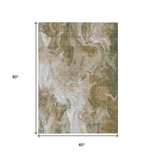 HomeRoots 5' Modern Brown and Ivory Abstract Area Rug - Washable, Durable for Indoor and Outdoor Spaces 5' X 8' 617789