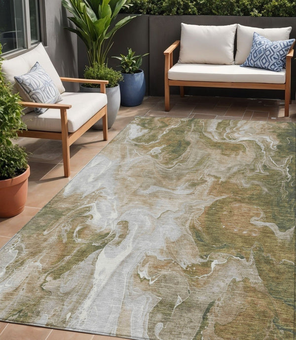HomeRoots 5' Modern Brown and Ivory Abstract Area Rug - Washable, Durable for Indoor and Outdoor Spaces 5' X 8' 617789