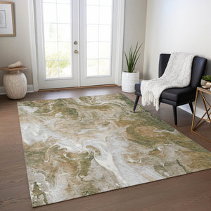 HomeRoots 5' Modern Brown and Ivory Abstract Area Rug - Washable, Durable for Indoor and Outdoor Spaces 5' X 8' 617789