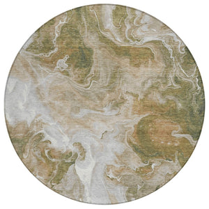 HomeRoots 5' Modern Brown and Ivory Abstract Area Rug - Washable, Durable for Indoor and Outdoor Spaces 8' Round 617790