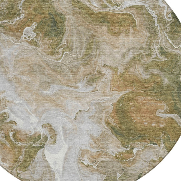 HomeRoots 5' Modern Brown and Ivory Abstract Area Rug - Washable, Durable for Indoor and Outdoor Spaces 8' Round 617790