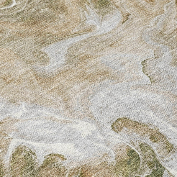 HomeRoots 5' Modern Brown and Ivory Abstract Area Rug - Washable, Durable for Indoor and Outdoor Spaces 8' Round 617790