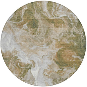 HomeRoots 5' Modern Brown and Ivory Abstract Area Rug - Washable, Durable for Indoor and Outdoor Spaces 8' Round 617790