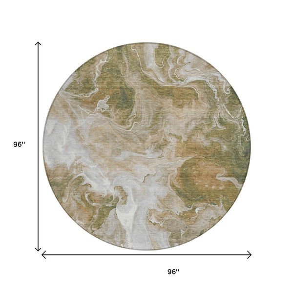 HomeRoots 5' Modern Brown and Ivory Abstract Area Rug - Washable, Durable for Indoor and Outdoor Spaces 8' Round 617790