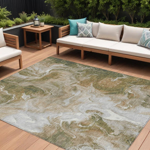 HomeRoots 5' Modern Brown and Ivory Abstract Area Rug - Washable, Durable for Indoor and Outdoor Spaces 8' X 10' 617791