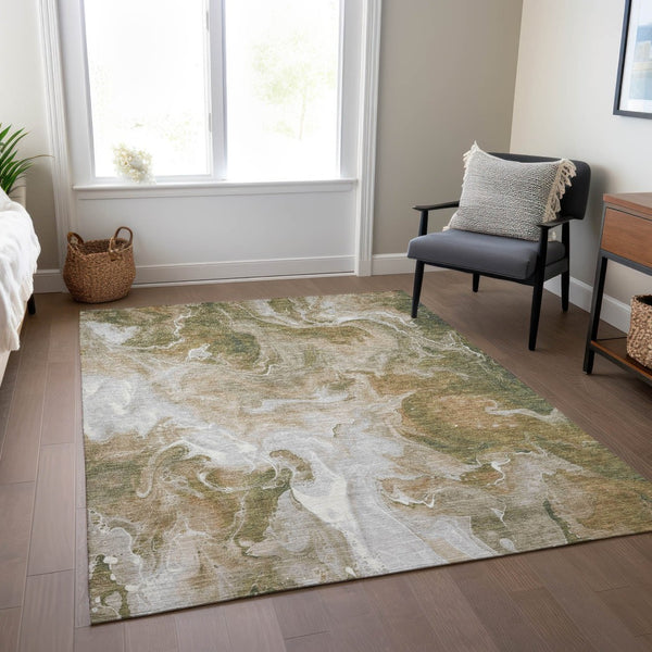 HomeRoots 5' Modern Brown and Ivory Abstract Area Rug - Washable, Durable for Indoor and Outdoor Spaces 8' X 10' 617791