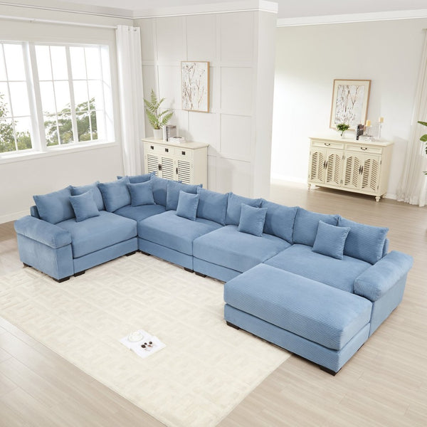 English Elm Oversized Cloud Modular Sectional Couch - Premium Corduroy, Ergonomic Design, Movable Ottoman & More! W714S01361-GIGA
