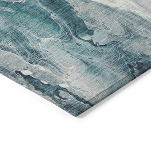 HomeRoots 5' Teal Blue and Ivory Abstract Area Rug – Stylish, Washable, Durable for Indoor and Outdoor Use 5' X 8' 617801
