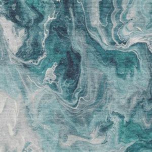 HomeRoots 5' Teal Blue and Ivory Abstract Area Rug – Stylish, Washable, Durable for Indoor and Outdoor Use 5' X 8' 617801