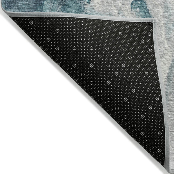 HomeRoots 5' Teal Blue and Ivory Abstract Area Rug – Stylish, Washable, Durable for Indoor and Outdoor Use 8' X 10' 617803