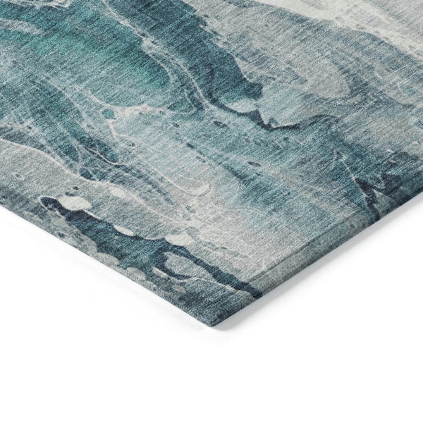HomeRoots 5' Teal Blue and Ivory Abstract Area Rug – Stylish, Washable, Durable for Indoor and Outdoor Use 8' X 10' 617803