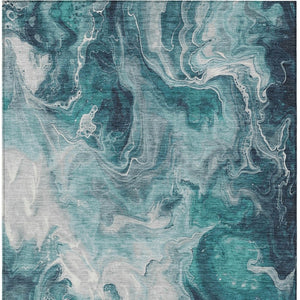 HomeRoots 9' Teal Blue & Ivory Abstract Washable Area Rug – Durable Indoor/Outdoor Design for Stylish Spaces 617804