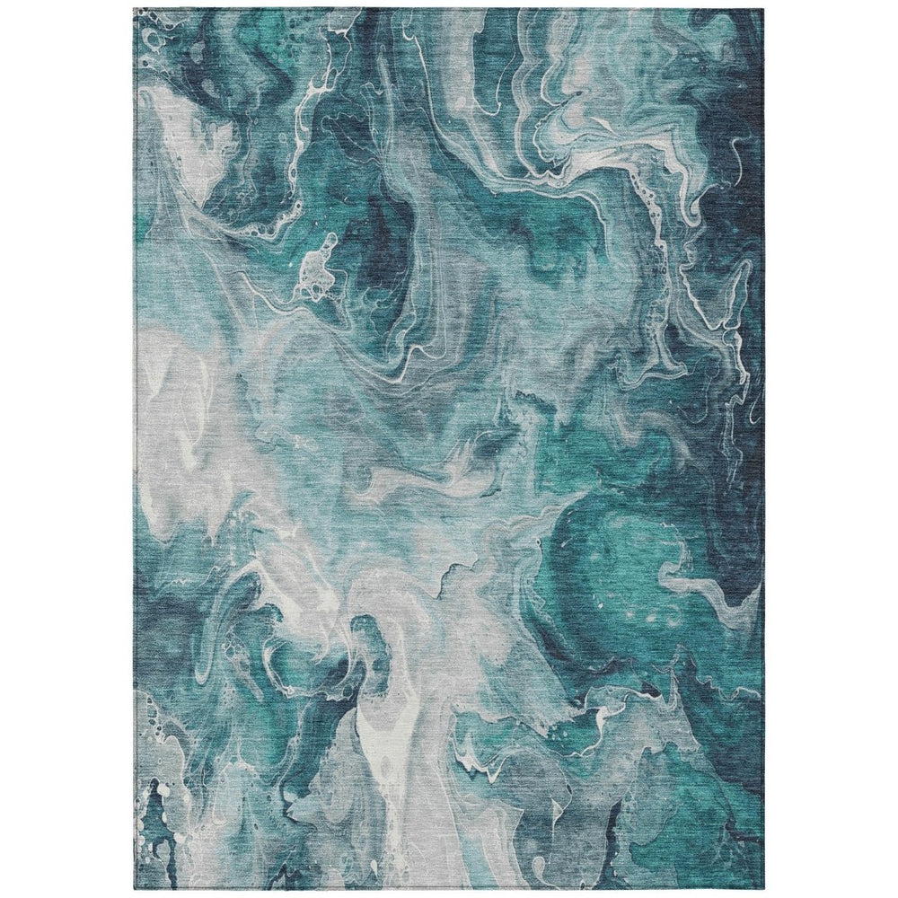 HomeRoots 9' Teal Blue & Ivory Abstract Washable Area Rug – Durable Indoor/Outdoor Design for Stylish Spaces 617804