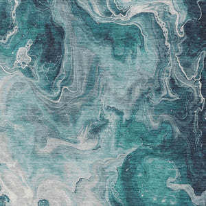 HomeRoots 9' Teal Blue & Ivory Abstract Washable Area Rug – Durable Indoor/Outdoor Design for Stylish Spaces 617804