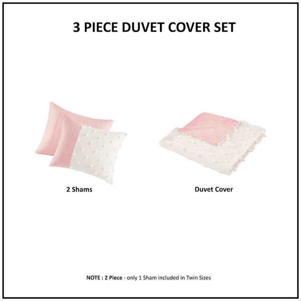 JLA Home Intelligent Design - Colorblock Shay Duvet Cover Set with Clipped Jacquard Pompoms, Vibrant Modern Texture, OEKO-TEX Certified ID12-2429