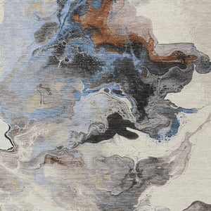 Homeroots 3' Abstract Washable Area Rug - Stylish Indoor Outdoor Design, Durable, Stain Resistant, Versatile Beige Polyester 617812