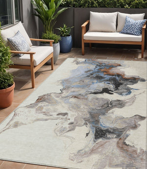 Homeroots 3' Abstract Washable Area Rug - Stylish Indoor Outdoor Design, Durable, Stain Resistant, Versatile Beige Polyester 617813