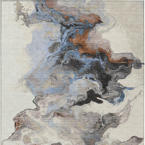 Homeroots 3' Abstract Washable Area Rug - Stylish Indoor Outdoor Design, Durable, Stain Resistant, Versatile Beige Polyester 617813