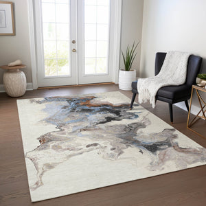 Homeroots 3' Abstract Washable Area Rug - Stylish Indoor Outdoor Design, Durable, Stain Resistant, Versatile Beige Polyester 617813