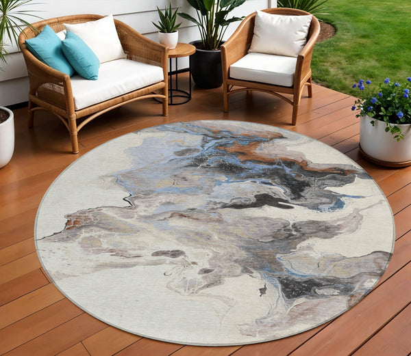 Homeroots 3' Abstract Washable Area Rug - Stylish Indoor Outdoor Design, Durable, Stain Resistant, Versatile Beige Polyester 617814