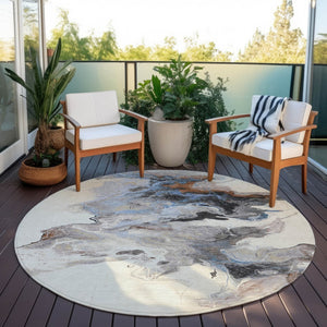 Homeroots 3' Abstract Washable Area Rug - Stylish Indoor Outdoor Design, Durable, Stain Resistant, Versatile Beige Polyester 617814