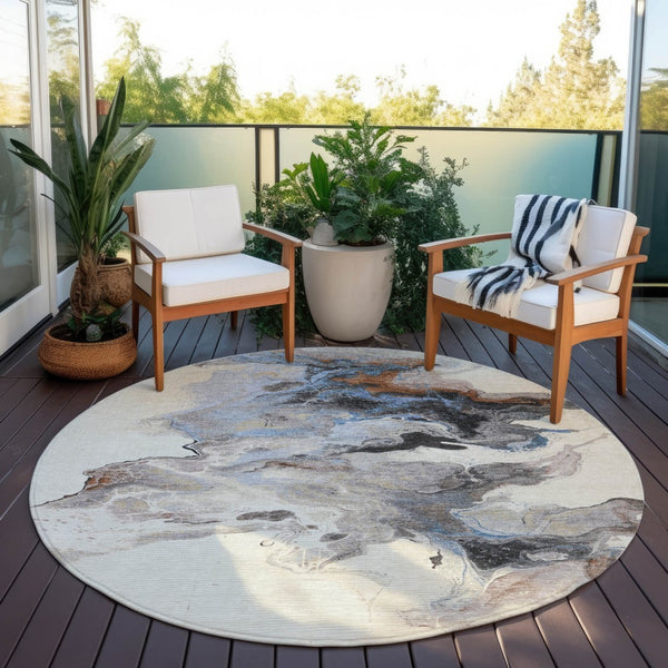 Homeroots 3' Abstract Washable Area Rug - Stylish Indoor Outdoor Design, Durable, Stain Resistant, Versatile Beige Polyester 617814