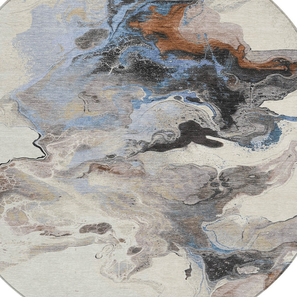 Homeroots 3' Abstract Washable Area Rug - Stylish Indoor Outdoor Design, Durable, Stain Resistant, Versatile Beige Polyester 617814