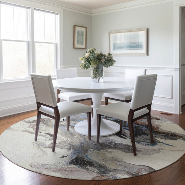 Homeroots 3' Abstract Washable Area Rug - Stylish Indoor Outdoor Design, Durable, Stain Resistant, Versatile Beige Polyester 617814