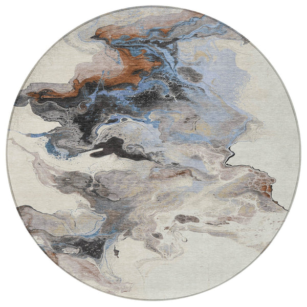 Homeroots 3' Abstract Washable Area Rug - Stylish Indoor Outdoor Design, Durable, Stain Resistant, Versatile Beige Polyester 617814